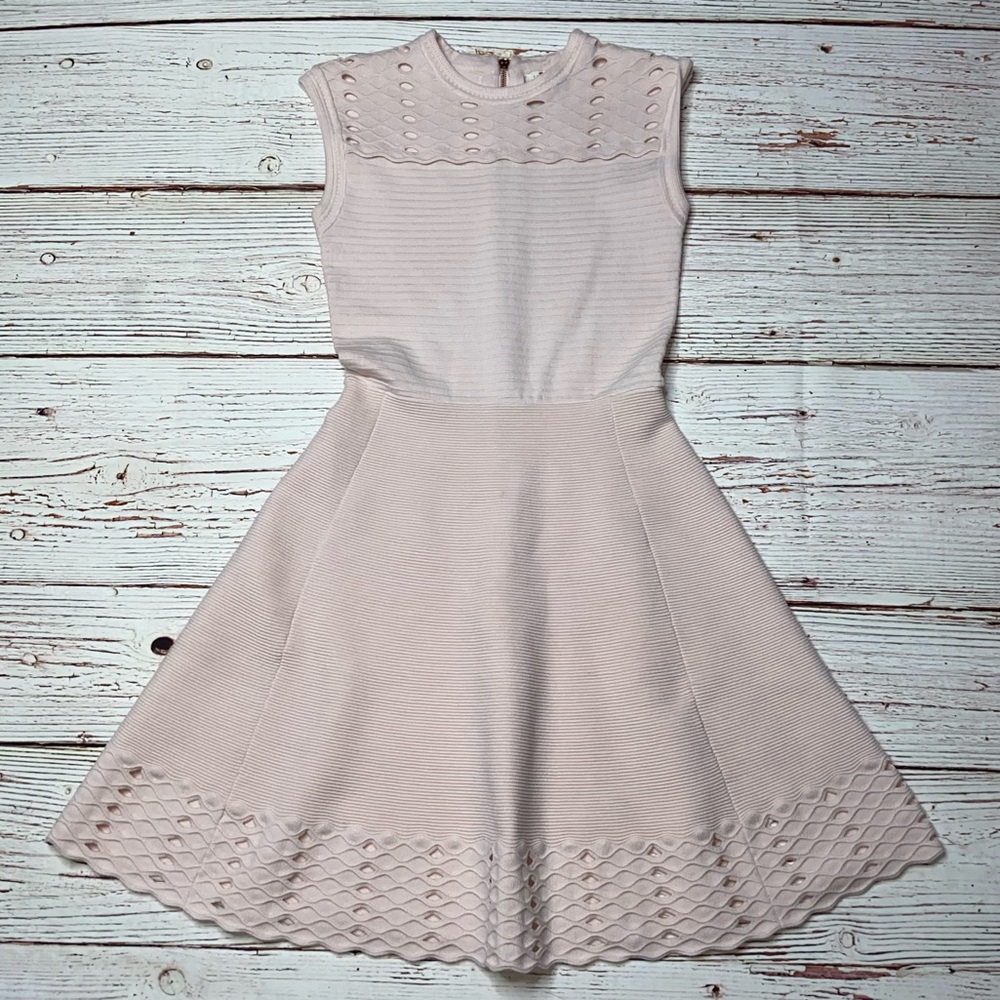 Ted Baker Ribbed Knit Fit and Flare Dress in Blush Pink Sz 2 US Sz 6